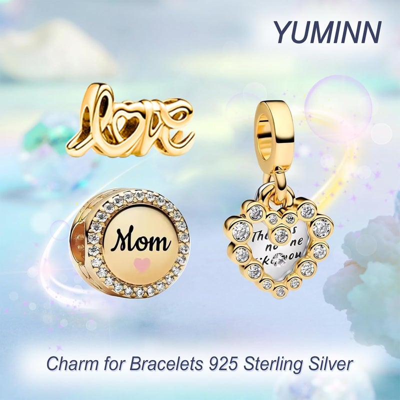 YUMINN 925 Sterling Silver Charms for Bracelets Gold Love and Heart Charms Cherry Blossom Dangle Beads Jewelry for Women - Image 2